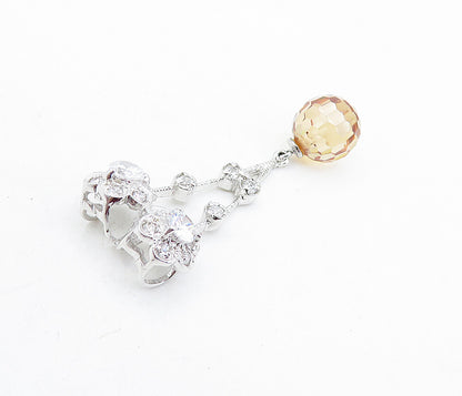 925 Sterling Silver  Cubic Zirconia Faceted Bead Floral Slide Pendant  PT4639