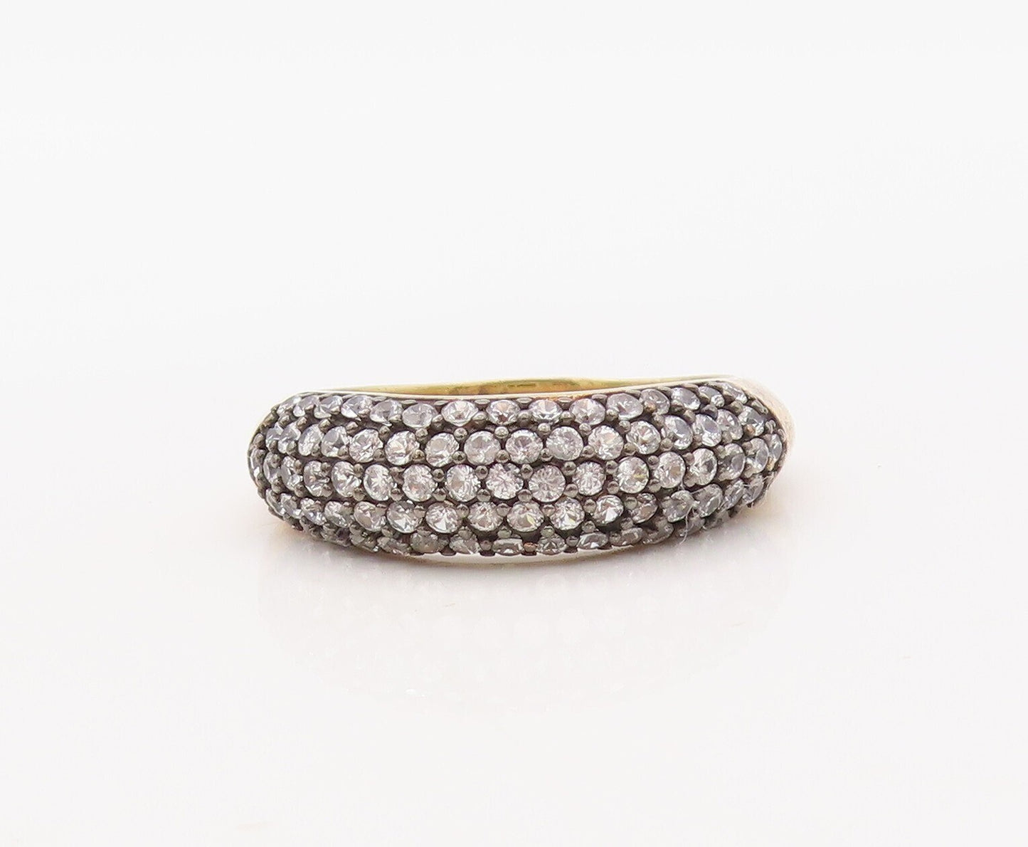 925 Sterling Silver Vintage Ring Gold Plated Topaz Inlay  Sz 8  RG30624