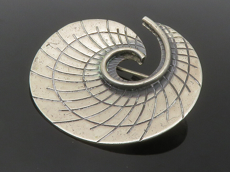 BEAU 925 Sterling Silver  Vintage Etched Detail Spiral Brooch Pin  BP5606