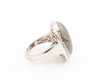 925 Sterling Silver Vintage Ring Oval Gemstone & CZ Statement Band Sz 9 RG35043