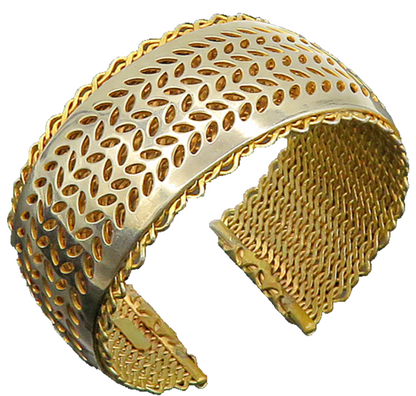 VOLUPTE 925 terling Silver  Vintage Shiny Floral Leaf Vine Cuff Bracelet  BT8069