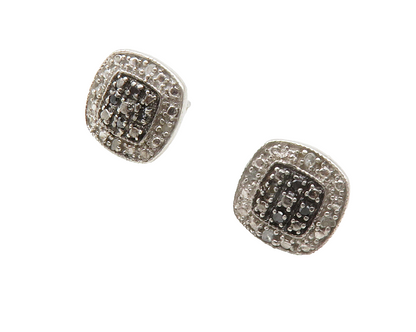 925 Sterling Silver Vintage Genuine Black & White Diamonds Stud Earrings  EG6716