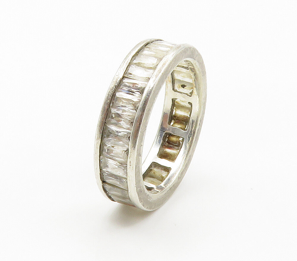 925 Sterling Silver  Cubic Zirconia Shiny Eternity Band Ring Sz 7  RG15033