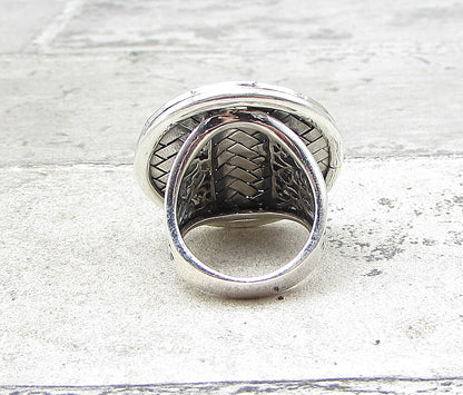 925 Sterling Silver  Marcasite Framed Woven Round Shield Ring Sz 5.5  RG1691