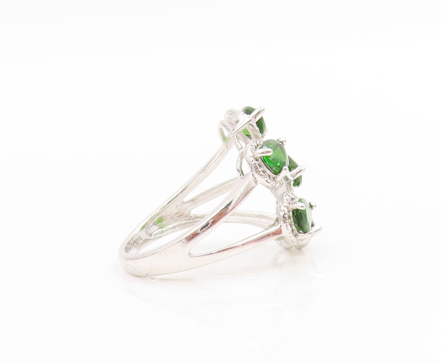 925 Sterling Silver Vintage Ring Pear Cut Green CZ Split Band  Sz 6  RG34032