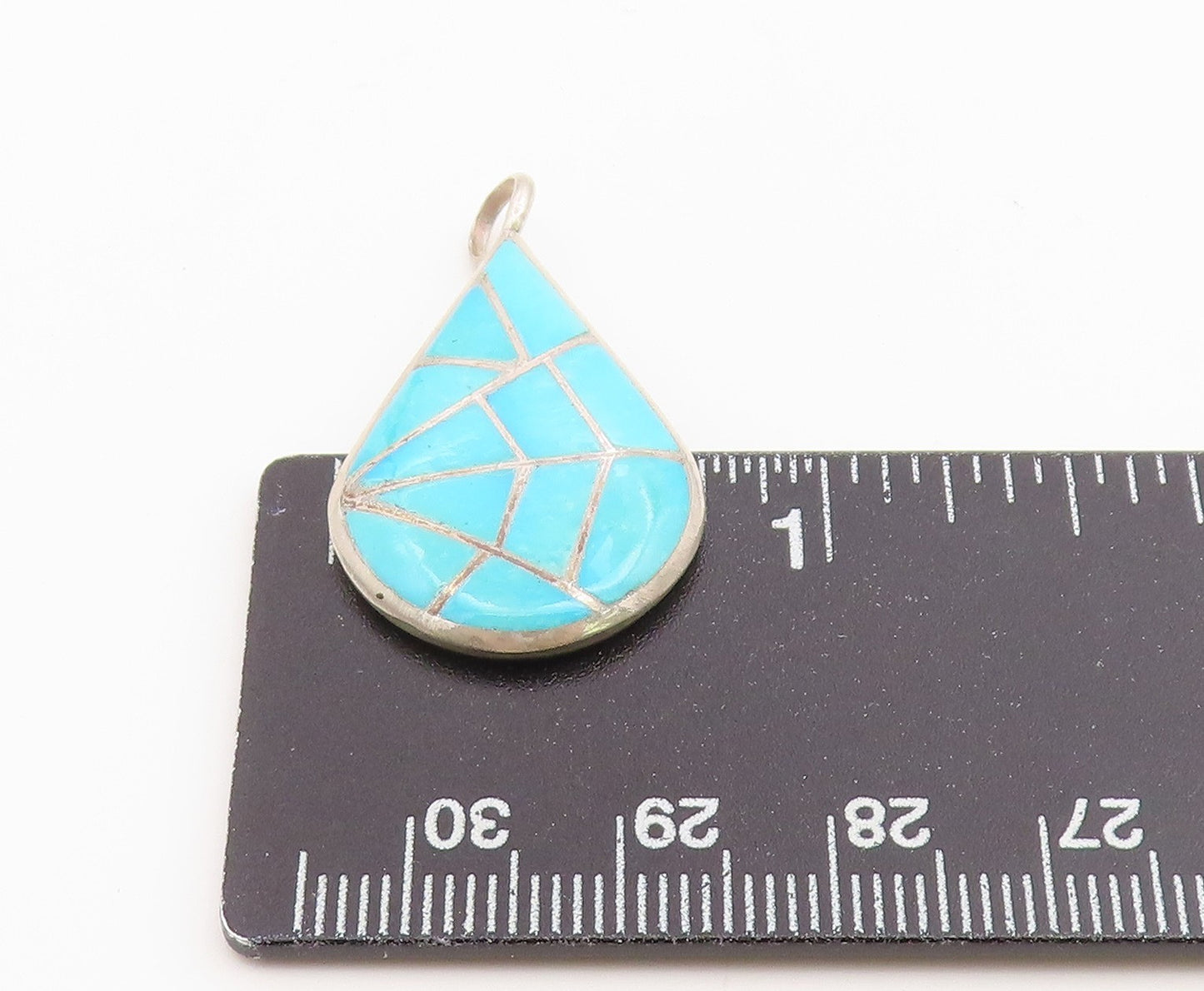 925 Sterling Silver Vintage Pendant NAVAJO ZUNI ML KALLESTEWA Turquoise  PT26493