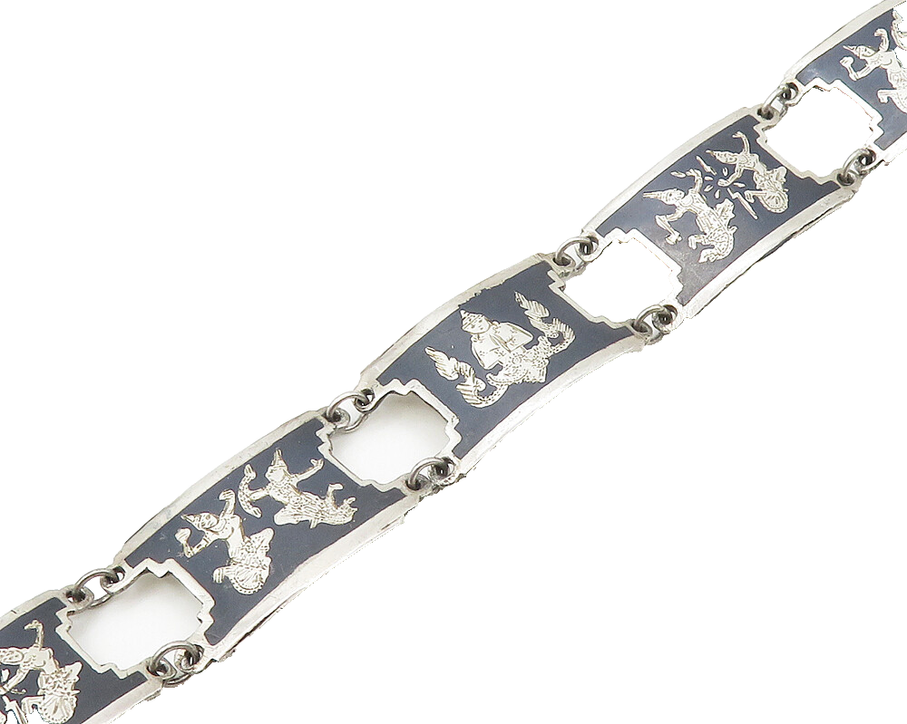 SIAM 925 Sterling Silver  Vintage Enamel Dancer Detail Chain Bracelet  BT6883