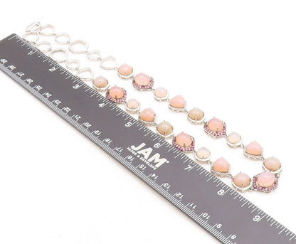 925 Sterling Silver  Cabochon Quartz & Genuine Diamonds Chain Necklace  NE2132