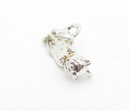 MILLEFIORI 925 Sterling Silver  Vintage Shiny Sitting Cat Motif Pendant PT3736