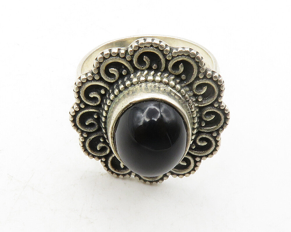 925 Sterling Silver  Vintage Cabochon Black Onyx Cocktail Ring Sz 8  RG13287
