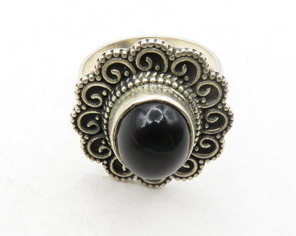 925 Sterling Silver  Vintage Cabochon Black Onyx Cocktail Ring Sz 8  RG13287