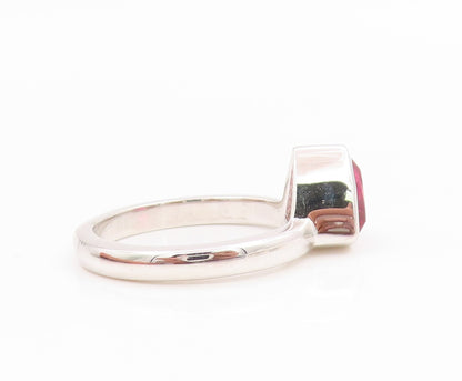 925 Sterling Silver Vintage Ring Bezel Set Ruby Solitaire Band  Sz 7  RG35766