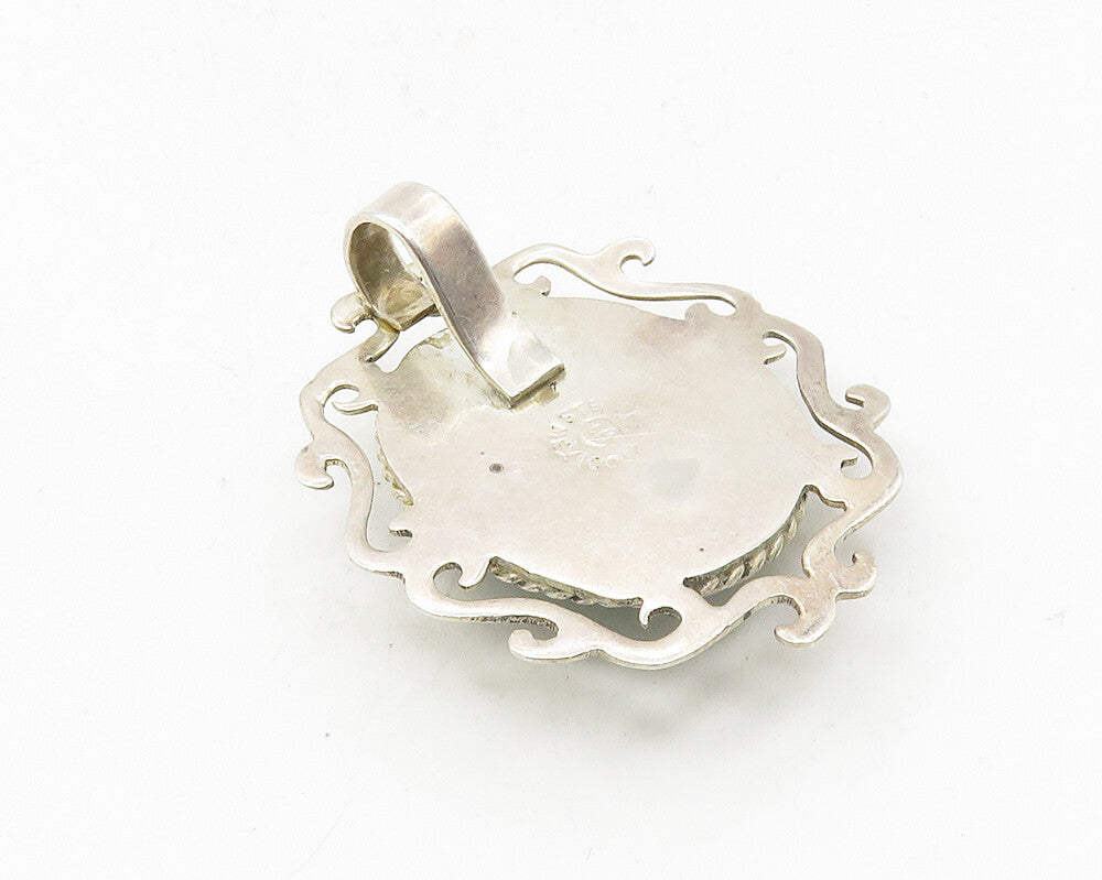LM MEXICO 925 Silver  Vintage Cabochon Cut Jade Swirl Brooch Pin  BP3621