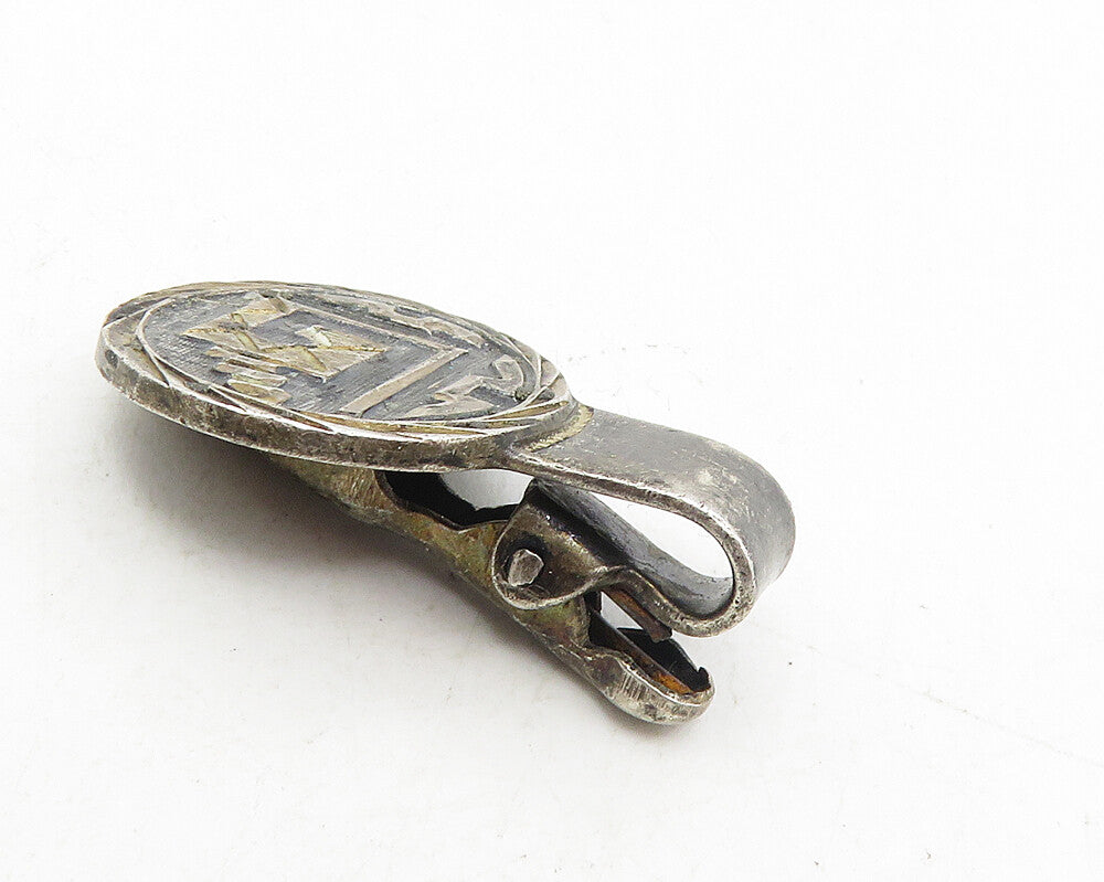 MEXICO 925 Sterling Silver  Vintage Oxidized Etched Design Tie Clip  TR1741