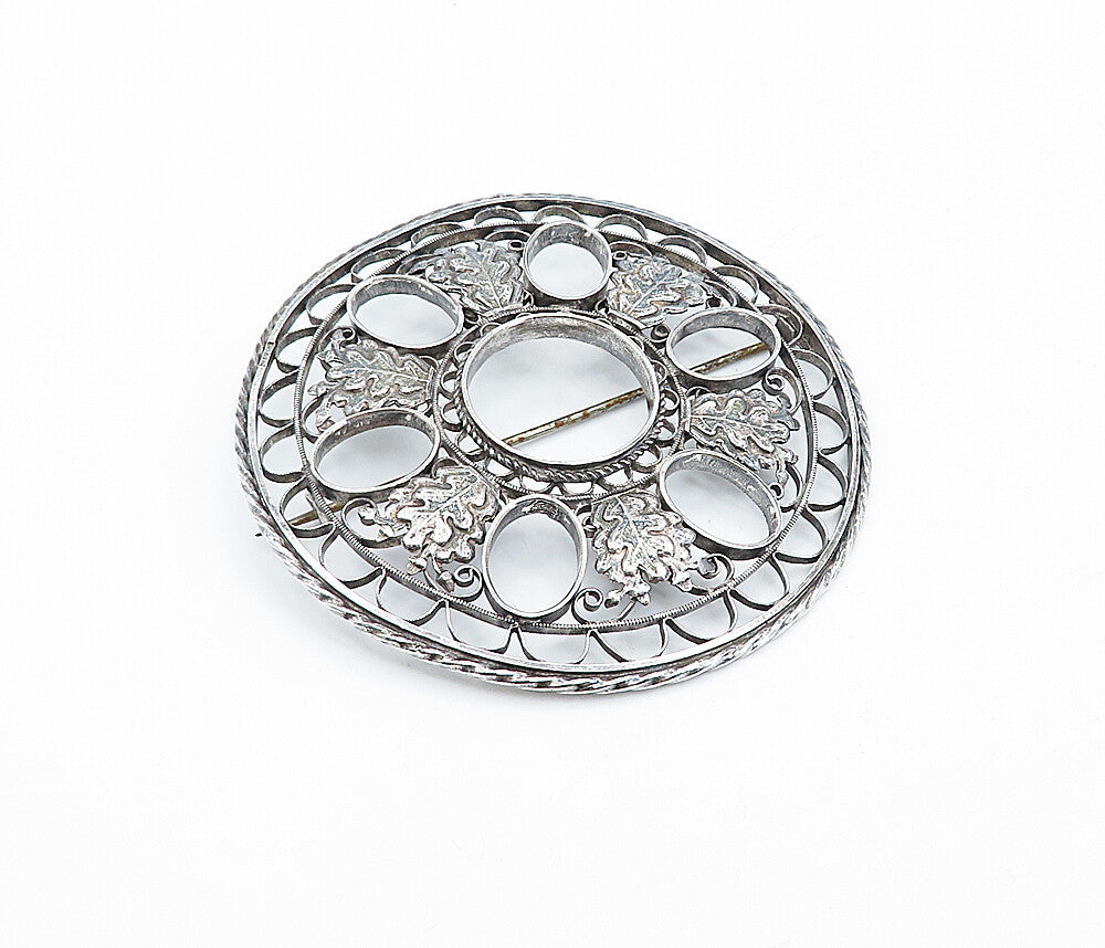 925 Sterling Silver  Vintage Dark Tone Round Open Twist Brooch Pin  BP1279