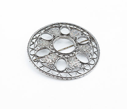 925 Sterling Silver  Vintage Dark Tone Round Open Twist Brooch Pin  BP1279