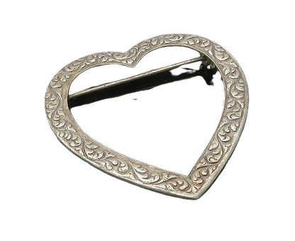 925 Sterling Silver  Vintage Swirl Vine Open Love Heart Brooch Pin  BP7207