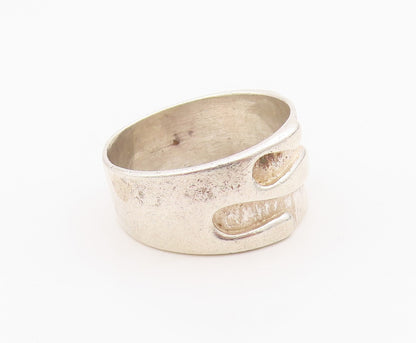 925 Sterling Silver Vintage Ring Carved Textured Statement Band  Sz 9  RG36306