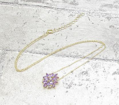 Gold Over 925 Silver  Amethyst & Genuine Diamond Pendant & Chain  PT1347