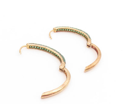 925 Sterling Silver Vintage Earrings Gold Plated Green CZ Modernist Hoop EG14044