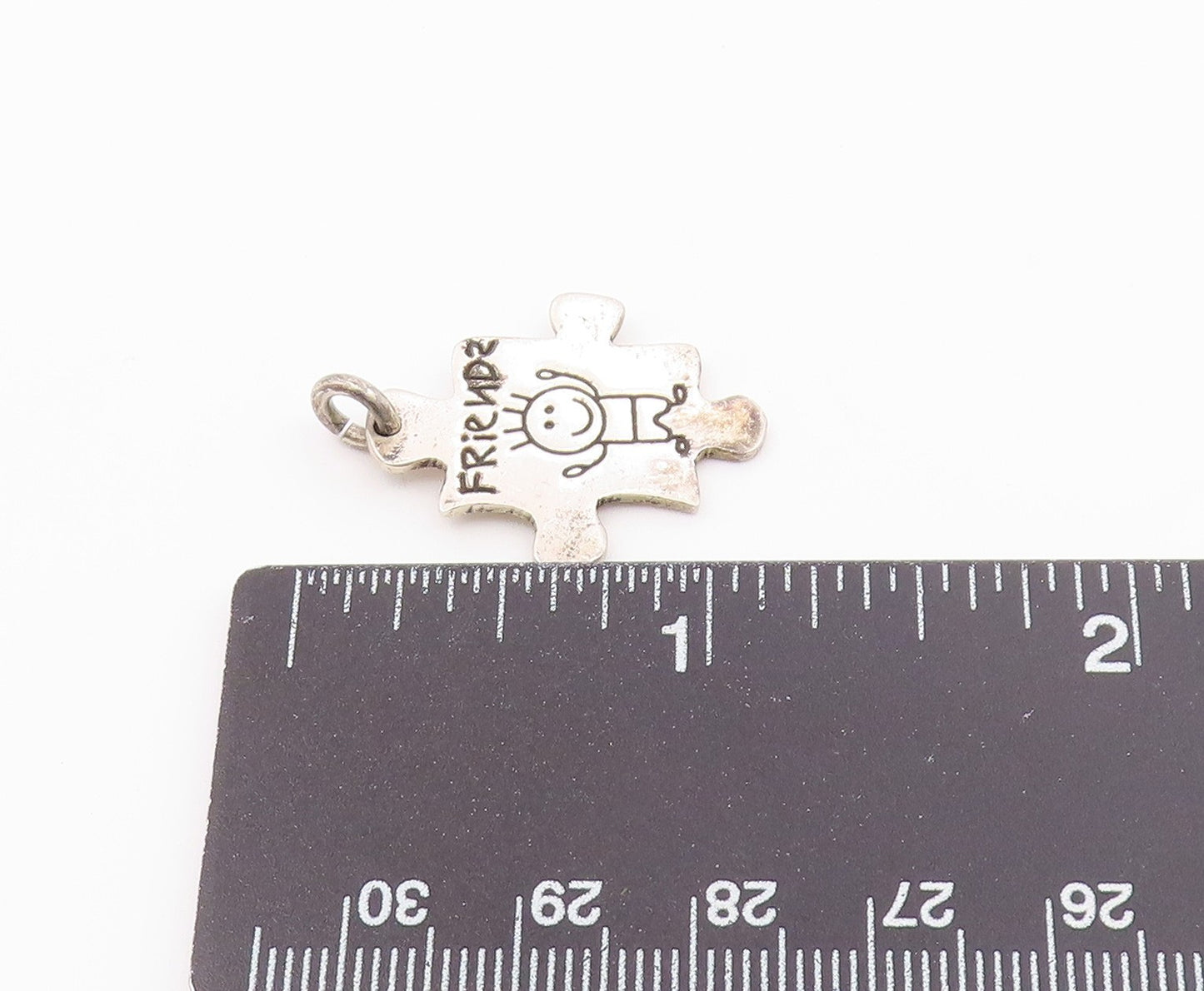 925 Sterling Silver Vintage Etched Stick Figure Friends Puzzle Pendant PT20142