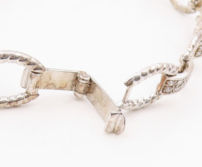925 Sterling Silver Vintage Bracelet Round Cut CZ Elegant Open Link  BT11699
