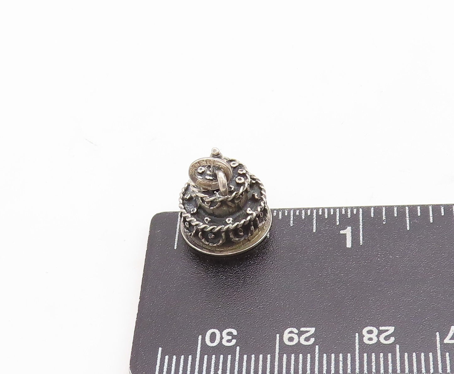 925 Sterling Silver Vintage Pendant Dark Tone Carved Cake Charm  PT23712