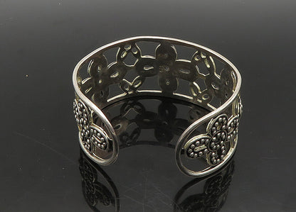 925 Sterling Silver  Vintage Shiny Retro Flower Motif Cuff Bracelet  BT8029