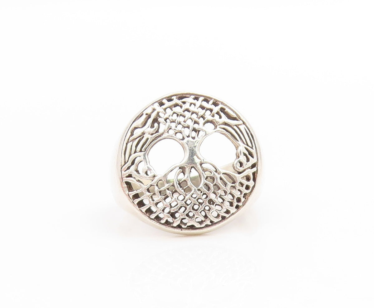 925 Sterling Silver Vintage Ring Celtic Tree Of Life Cut Out Band  Sz 6  RG34092