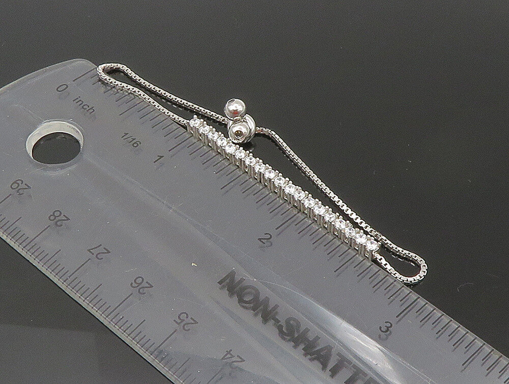 925 Silver  White Cubic Zirconia Adjustable Child Box Chain Bracelet  BT1057