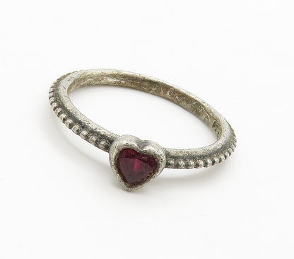 PANDORA 925 Silver  Vintage Pink Topaz Love Heart Band Ring Sz 5  RG16115