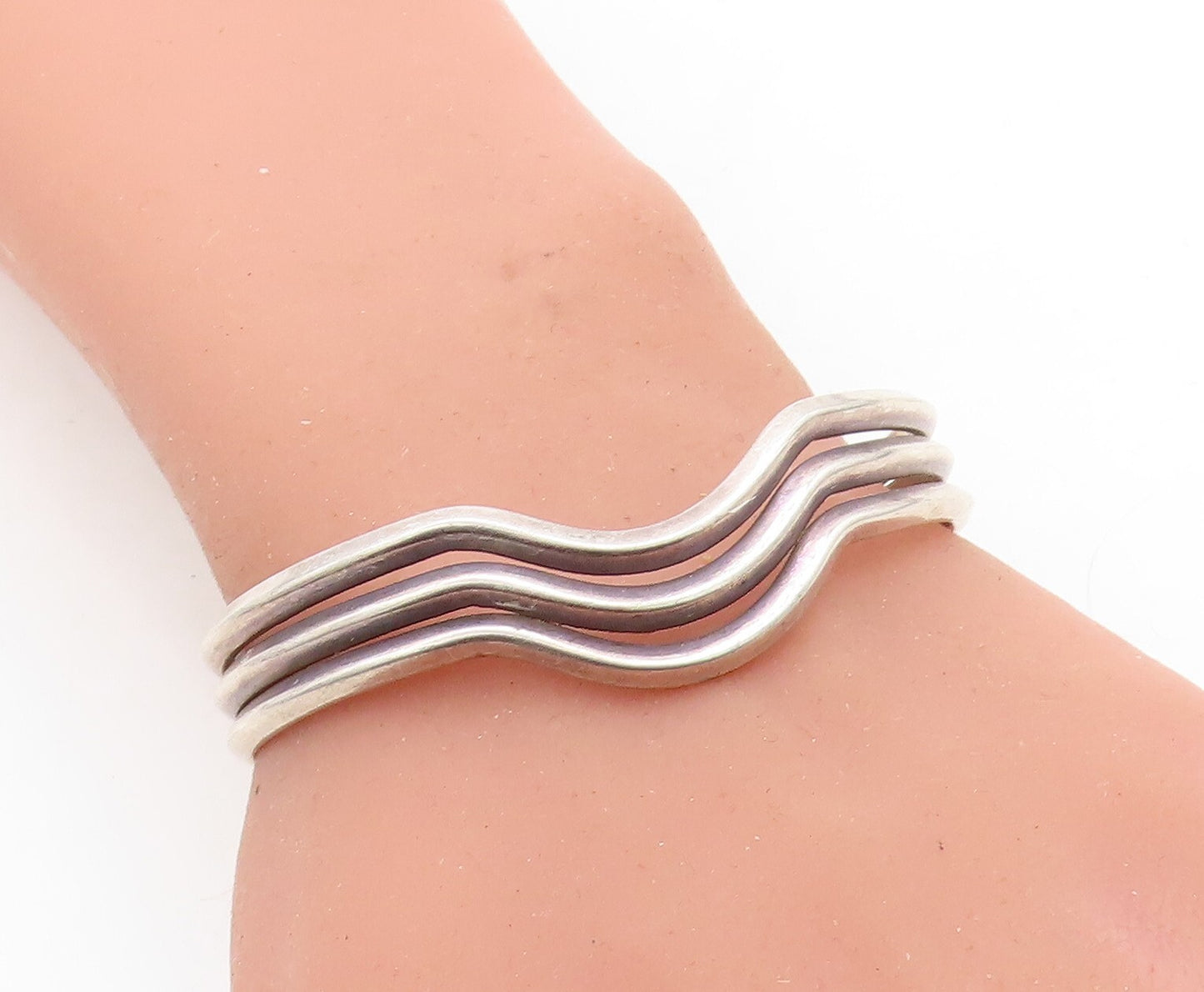 MEXICO 925 Sterling Silver  Vintage Dark Tone Split Shank Cuff Bracelet BT1813
