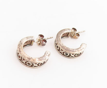 925 Sterling Silver Vintage Earrings  XOXO Hugs & Kisses Cut Out Hoops  EG13752