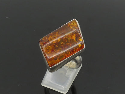 925 Sterling Silver  Vintage Slanted Baltic Amber Cocktail Ring Sz 7.5 RG24338