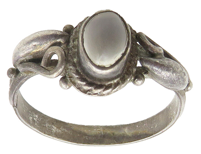 925 Sterling Silver  Vintage Cabochon Cut White Topaz Band Ring Sz 6  RG16985