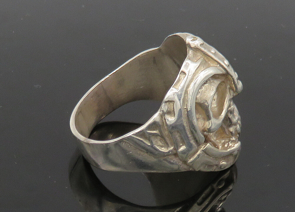 925 Sterling Silver  Vintage Heavy Skeleton Head Biker Ring Sz 17  RG22698