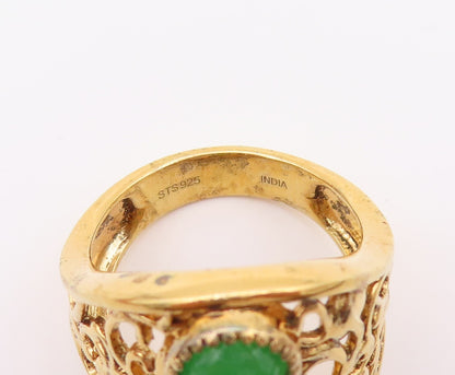 925 Sterling Silver Vintage Ring Gold Plated Floral Cut Gemstones  Sz 7  RG32460