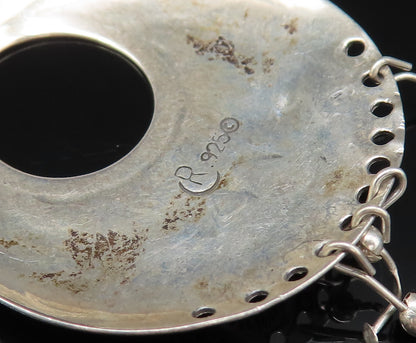 CAROLYN POLLACK 925 Silver  Vintage Etched Open Circle Beaded Earrings EG12242