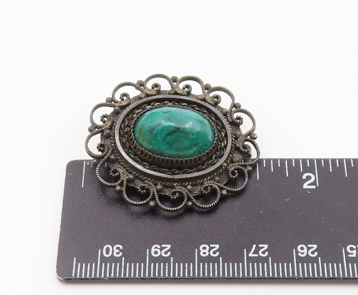 ISRAEL 925 Silver  Vintage Cabochon Eilat Stone Swirl Twist Brooch Pin  BP7640