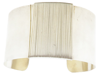 925 Sterling Silver  Vintage Shiny Wire Wrapped Detail Cuff Bracelet  BT4644