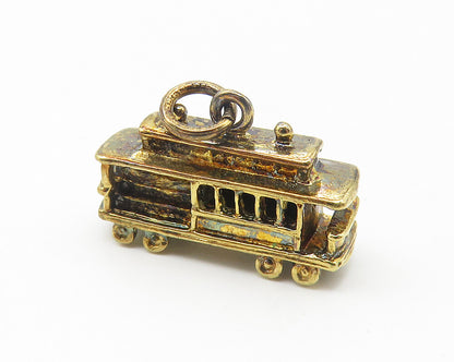 925 Sterling Silver  Vintage Petite Dark Tone Trolley Car Drop Pendant  PT8726