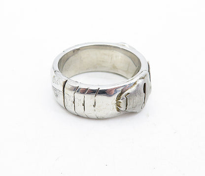 TAHARA & CO. 925 Silver  Vintage Topaz Sculpted Detail Band Ring Sz 8.5 RG5524