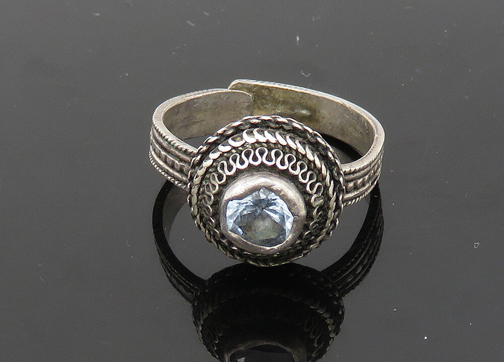 925 Sterling Silver  Vintage Blue Topaz Swirl Dome Band Ring Sz 10  RG21652