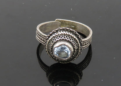 925 Sterling Silver  Vintage Blue Topaz Swirl Dome Band Ring Sz 10  RG21652