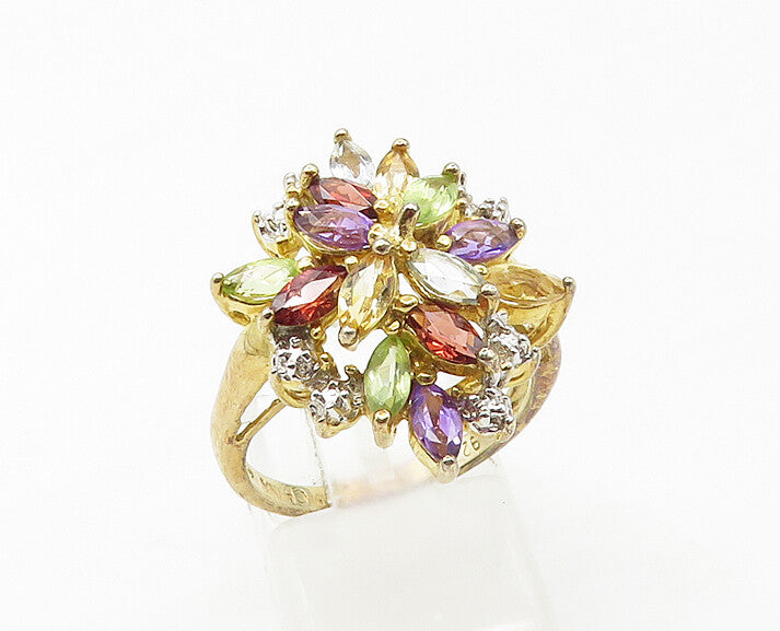 925 Silver  Amethyst Peridot Garnet & Topaz Cocktail Ring Sz 7.5  RG17076