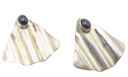 MEXICO 925 Sterling Silver  Vintage Black Onyx Modernist Drop Earrings  EG6112