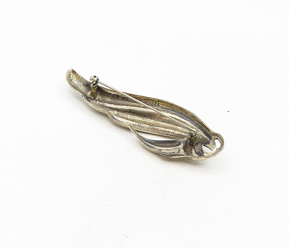 MEXICO 925 Sterling Silver  Vintage Fluted Wing Design Brooch Pin  BP3381