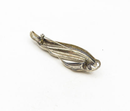 MEXICO 925 Sterling Silver  Vintage Fluted Wing Design Brooch Pin  BP3381