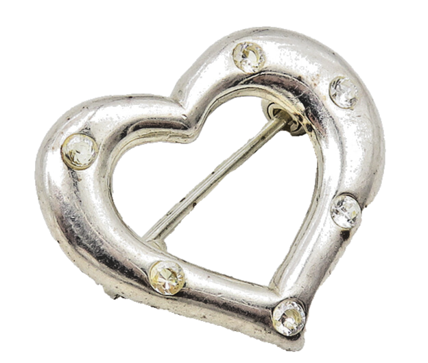925 Sterling Silver  Vintage Topaz Dotted Open Love Heart Brooch Pin  BP4264