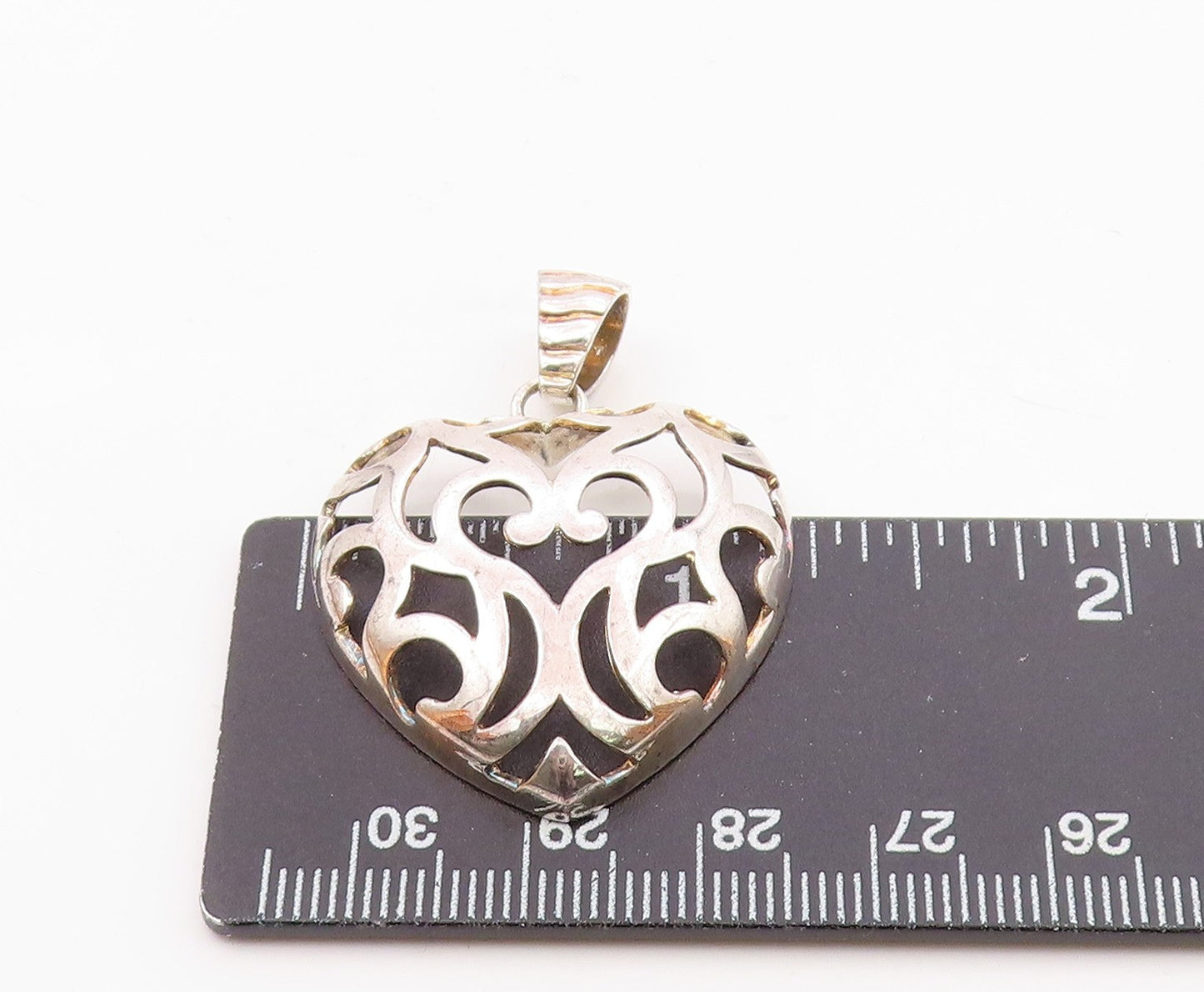 925 Sterling Silver  Vintage Shiny Cutout Love Heart Dome Pendant  PT17359